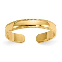 14K Yellow Gold Adjustable 3mm Milgrain Band Toe Ring view 1