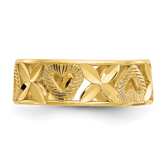 14k Diamond-cut X-and-Heart Toe Ring
