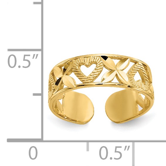 14k Diamond-cut X-and-Heart Toe Ring