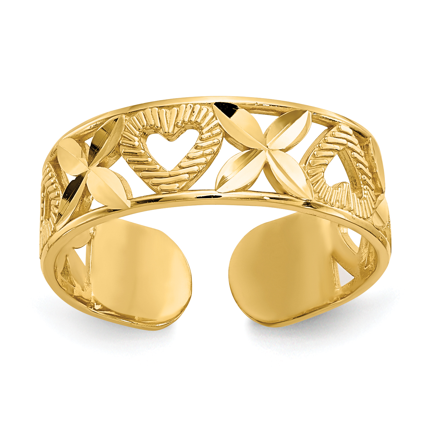 14k Diamond-cut  X & Heart Toe Ring (D3076)