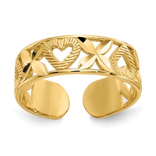 14k Diamond-cut X-and-Heart Toe Ring