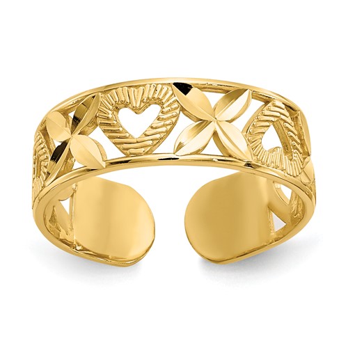 14K Yellow Gold Diamond-cut X-and-Heart Toe Ring