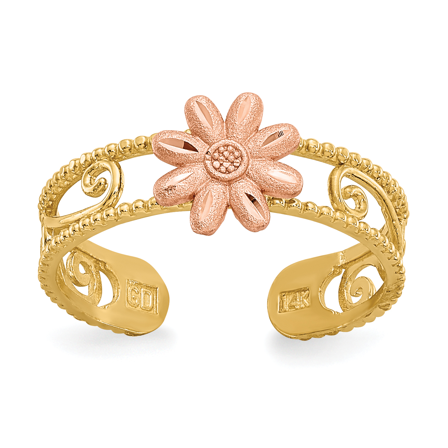 14k Two-tone Flower Toe Ring (D3091)