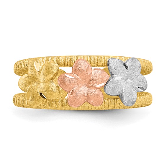 14k Two-tone and White Rhodium Plumeria Toe Ring