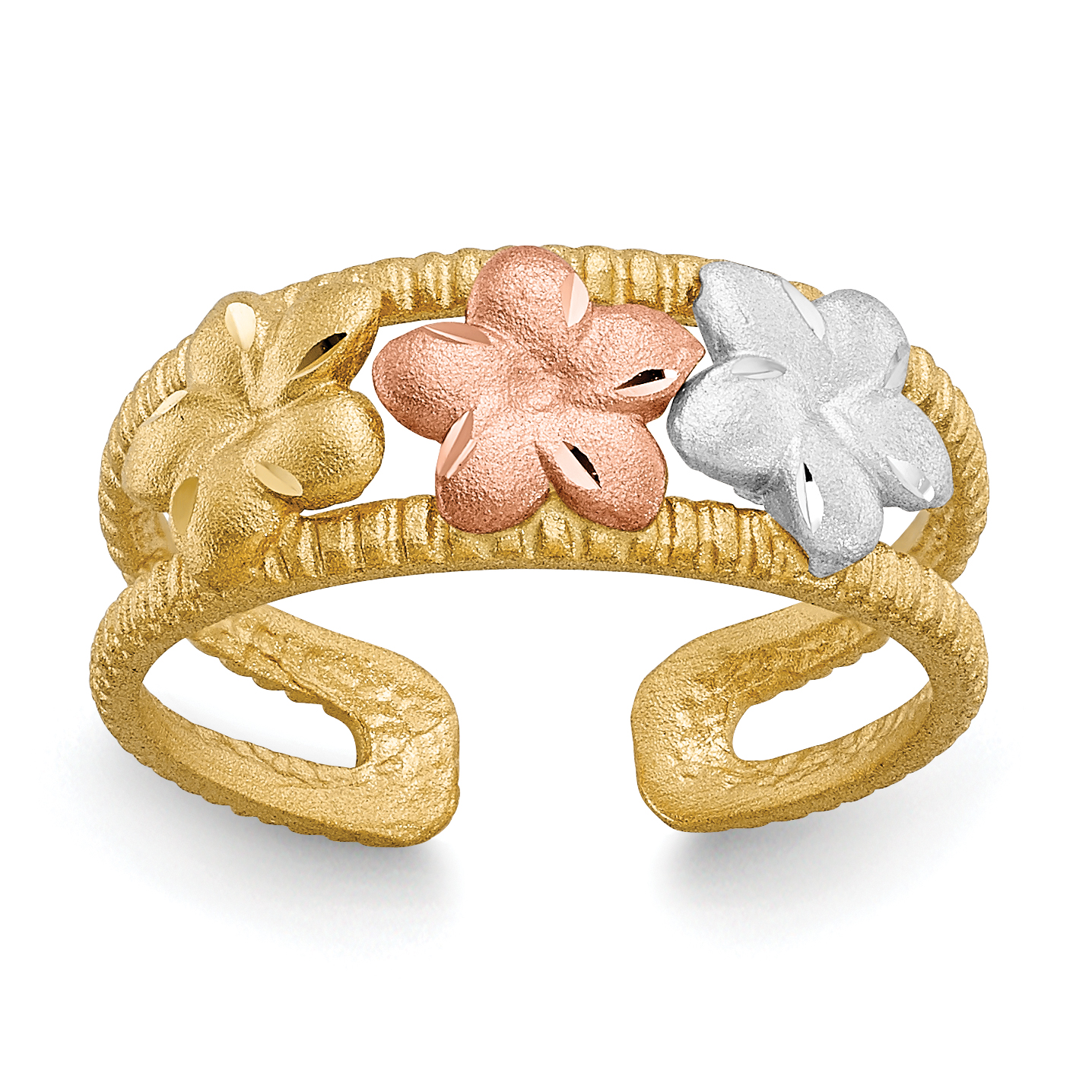 14k Two-tone & Rhodium Plumeria Toe Ring (D3092)