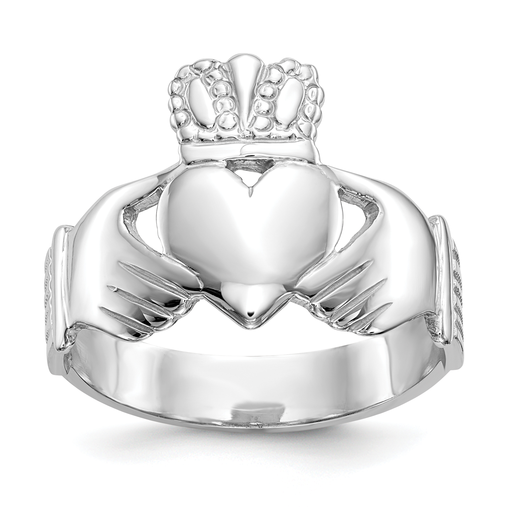 14k White Gold Men's Claddagh Ring (D3112)