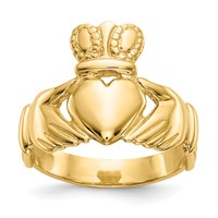 14K Mens Polished Claddagh Ring view 1