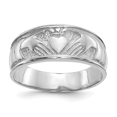 14K White Gold Ladies Polished Claddagh Band