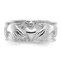 14K White Gold Mens Polished Claddagh Band view 5