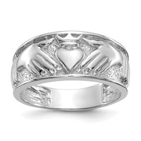14K White Gold Mens Polished Claddagh Band view 1