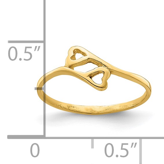 14k Double Heart Size 3 Baby / Childs Bypass Ring