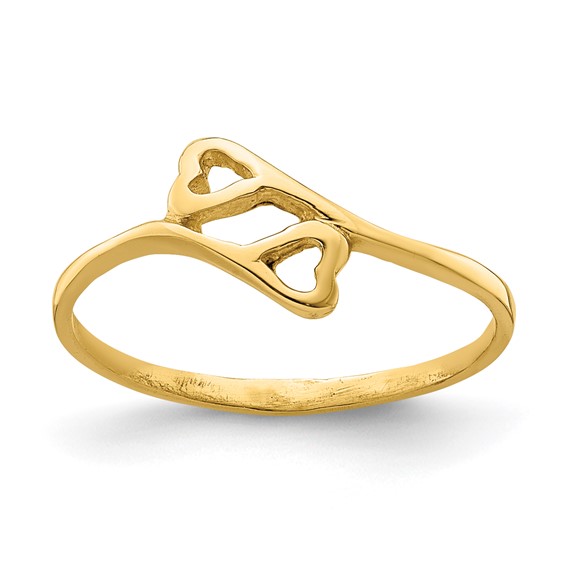 14k Double Heart Size 3 Baby / Childs Bypass Ring