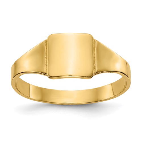 14K Yellow Gold Polished 6.5x 6.5mm Closed Back Square Signet Ring, Size 4