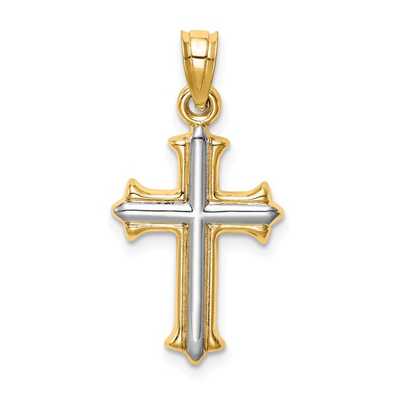 14k and White Rhodium Reversible Hollow Cross Pendant