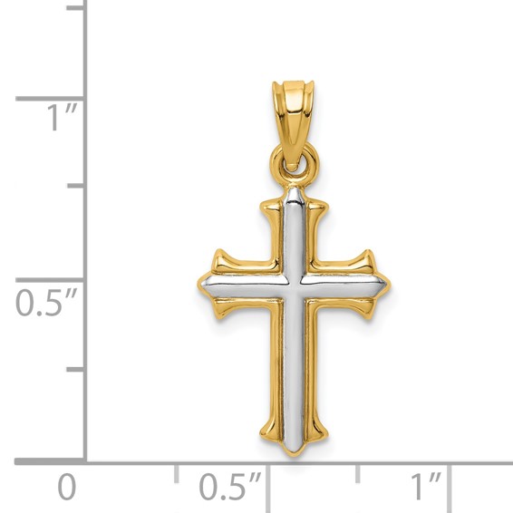 14k and White Rhodium Reversible Hollow Cross Pendant