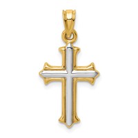 14K and White Rhodium Reversible Hollow Cross Pendant view 1