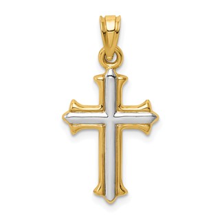 14k and White Rhodium Reversible Hollow Cross Pendant