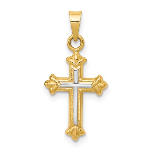 14K and White Rhodium Hollow Cross Charm