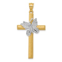 14K Two-tone Cross Pendant with Butterfly view 1