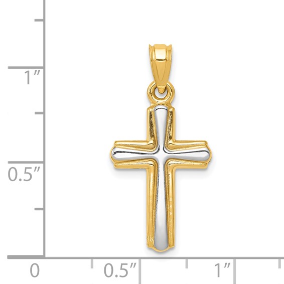 14k and White Rhodium Cross Pendant