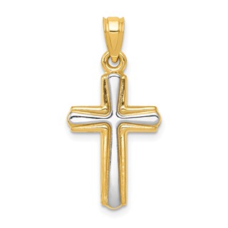 14k and White Rhodium Cross Pendant