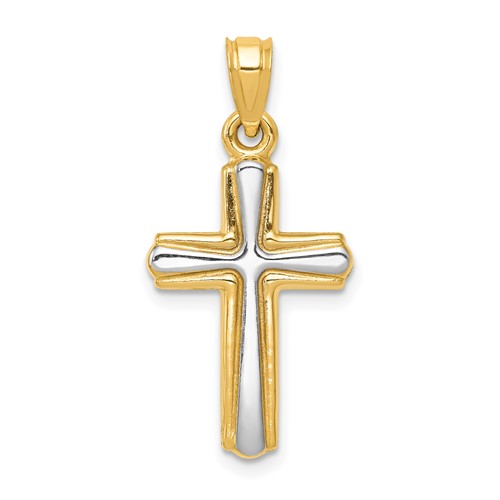 14K and White Rhodium Cross Pendant