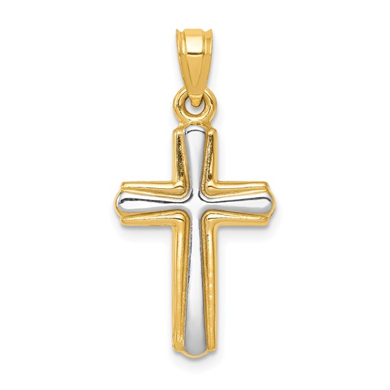 14k and White Rhodium Cross Pendant