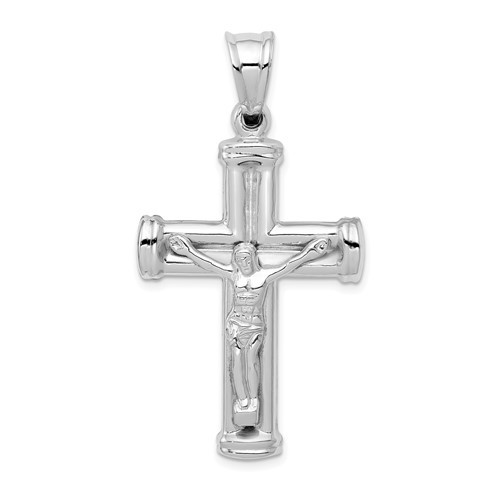14K White Gold Hollow Crucifix Reversible to Cross Pendant