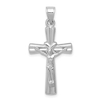 14K White Gold Hollow Crucifix Reversible to X-Center Cross Pendant view 1