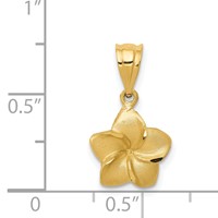 14K Yellow Gold Satin Diamond-cut Plumeria Floral Charm Pendant view 3