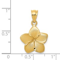 14K Yellow Gold Satin Diamond-cut Plumeria Floral Charm Pendant view 3