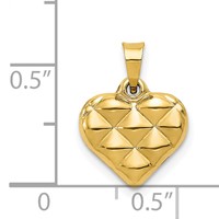 14K Yellow Gold Polished and Textured 3-D Heart Pendant view 3