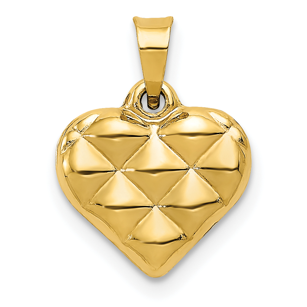 14K Polished and Textured 3-D Heart Pendant (D3310)