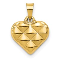 14K Yellow Gold Polished and Textured 3-D Heart Pendant view 1
