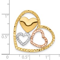 14K Yellow and Rose Gold with White Rhodium Triple Heart Chain Slide view 3