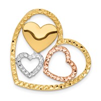 14K Yellow and Rose Gold with White Rhodium Triple Heart Chain Slide view 1