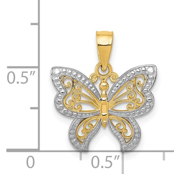 14K and White Rhodium Butterfly Charm