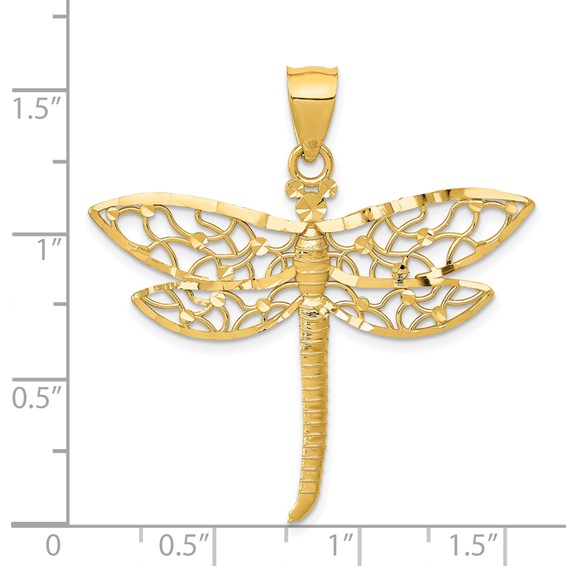 14K Diamond-cut Dragonfly Pendant