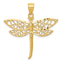 14K Yellow Gold Diamond-cut Dragonfly Pendant view 1