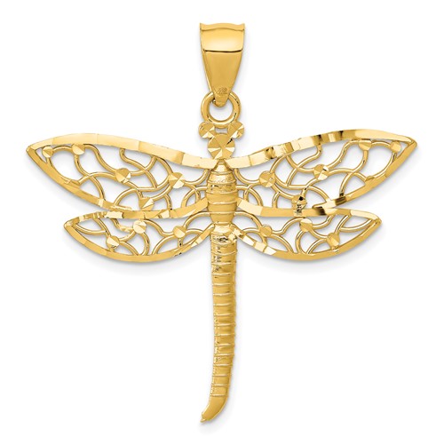 14K Yellow Gold Diamond-cut Dragonfly Pendant