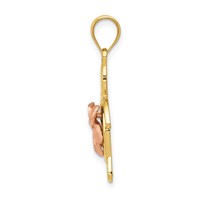 14K Two-tone Diamond-cut Rose Plumeria Turtle Pendant view 2