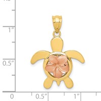 14K Two-tone Diamond-cut Rose Plumeria Turtle Pendant view 3