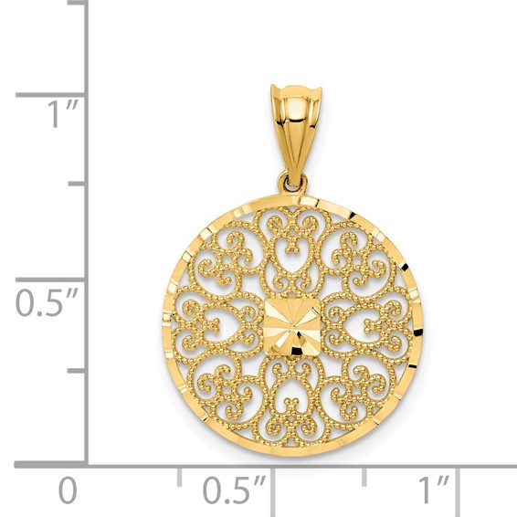 14K Fancy Filigree and Diamond Cut Charm