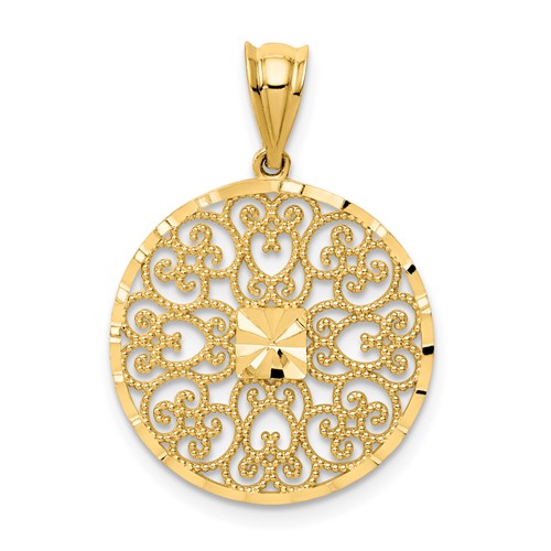 14K Yellow Gold Fancy Filigree and Diamond Cut Charm