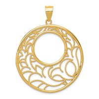 14K Yellow Gold Wavy Floral Circle Pendant view 1