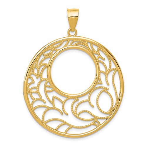 14K Yellow Gold Wavy Floral Circle Pendant