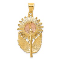 14K Two-tone Sunflower Pendant with Leaves view 4