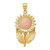 14K Two-tone Sunflower Pendant with Leaves view 1