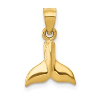 14K Yellow Gold 3-D Whale Tail Pendant view 1