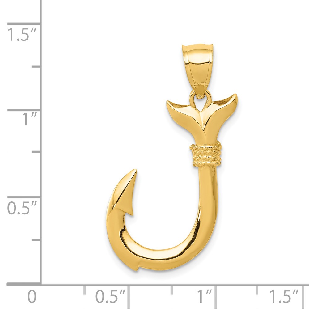 14K 3D Whale Tail Hook Pendant (D3418)